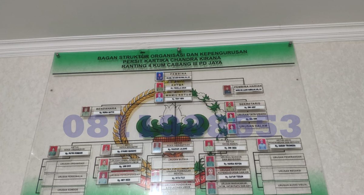 bagan organisasi akrilik transparan printing uv tampilan elegan instansi resmi